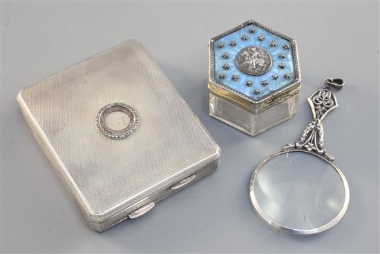 A silver compact, largest 3.75in.